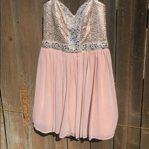 A strapless one piece dress